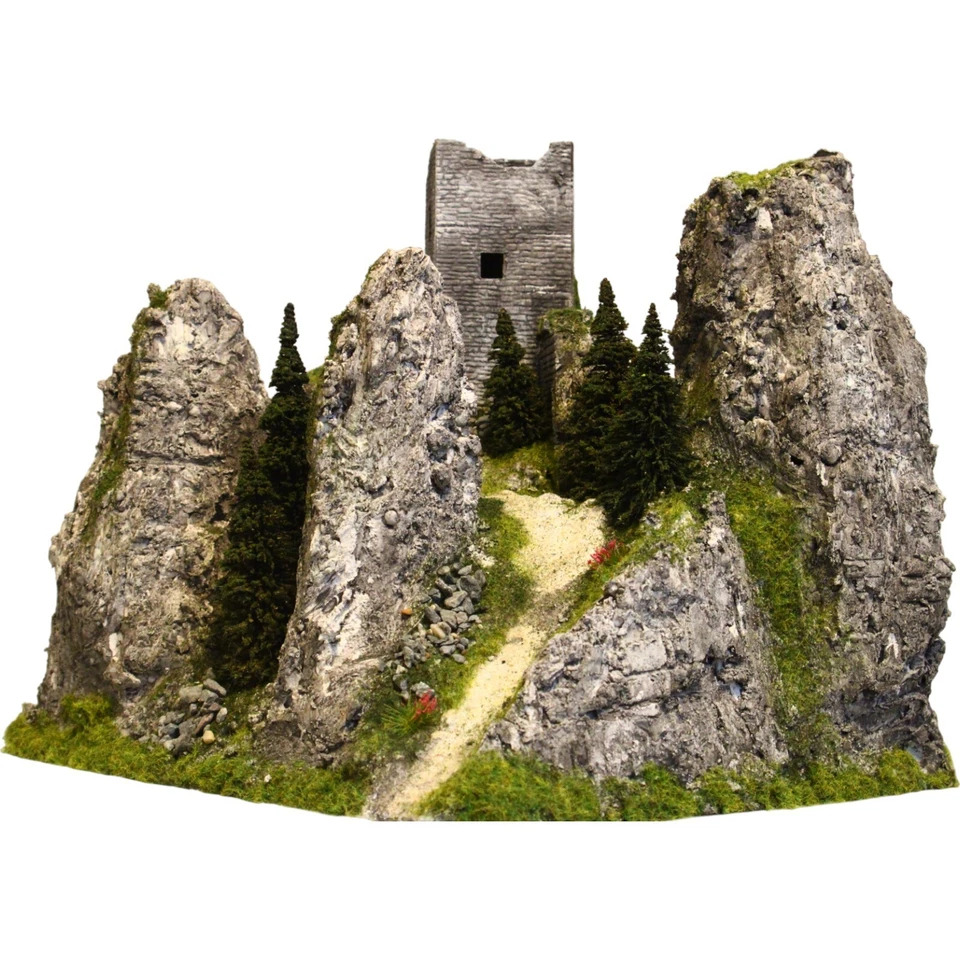 Diorama H0/1:87 BURGRUINE RUINE Berg Fels/Granit Struktur begrünt#patiniert - Bild 2 von 4