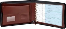 7 Ring Checkbook Binder for Business Checks, PU Leather Check Binder Portfolio w