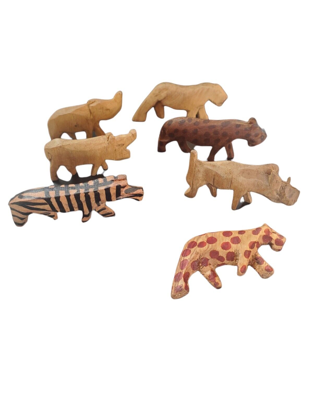Small African Animals Lot of 7 figures Wooden Hand Carved Zebra Elephant |  eBay