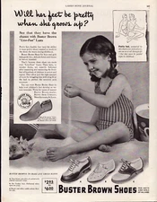 Buster Brown Shoes Girl Playing in Sand Pretty Feet Vintage Print Ad 1942