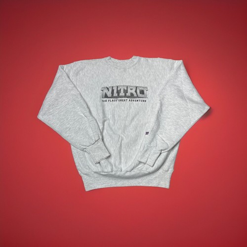 Vintage Six Flags Nitro grau Sweatshirt Great America Achterbahn Herren Large