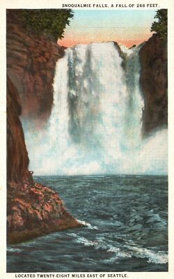 Vintage Postcard 1920's Snoqualmie Falls Twenty Eight Miles Seattle Washington