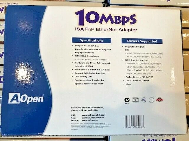 BRAND NEW RETAIL AOPEN ACER AON-101T ISA 16 BIT PnP ETHERNET CARD RJ45 RM3 - Image 2 of 4