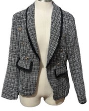 PLM Women's Single Breasted Blazer Black/White Plaid Size Large NWT