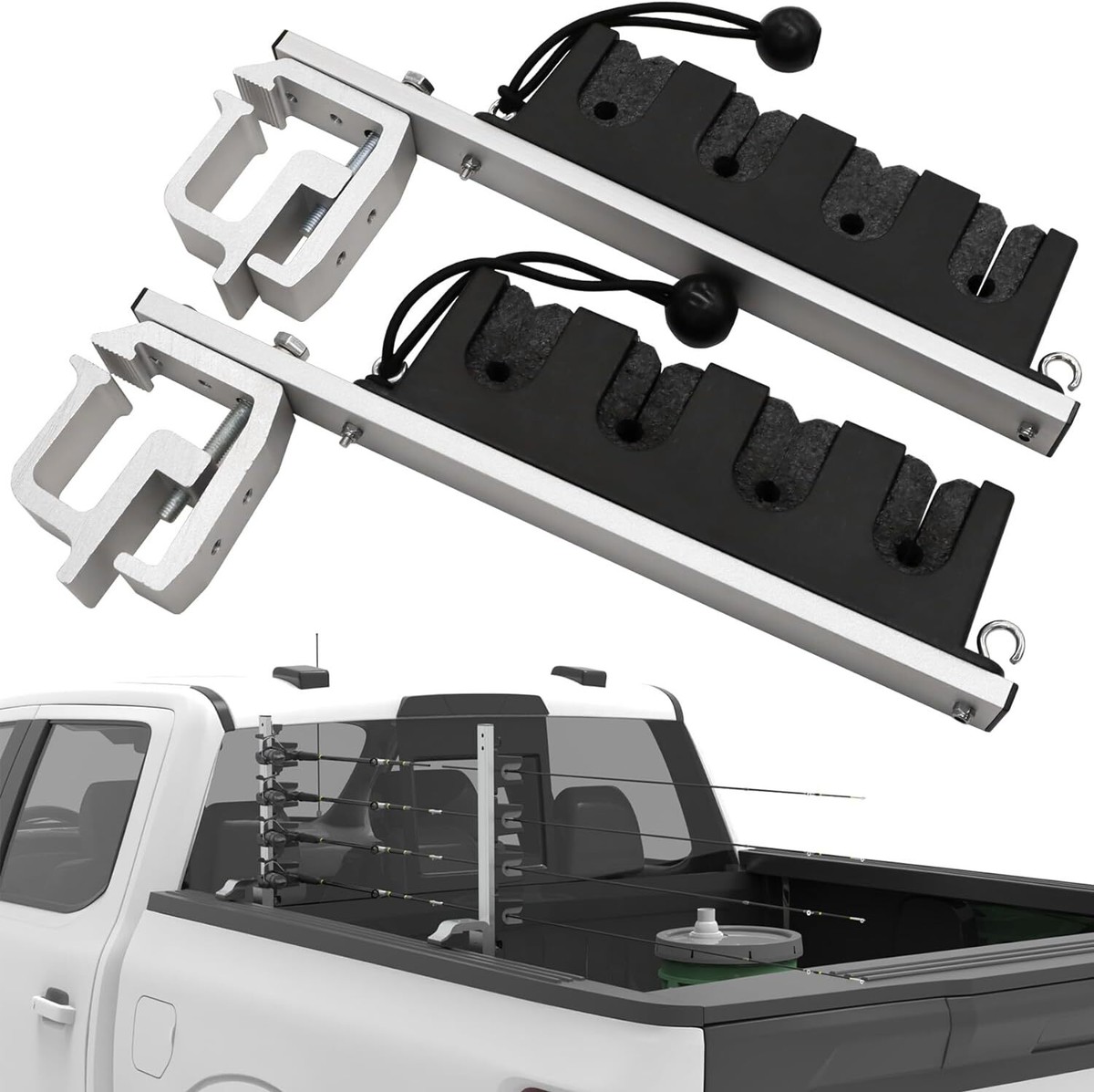2PCS Aluminum Clamp on Fishing Rod Holder for Truck Bed or Boat