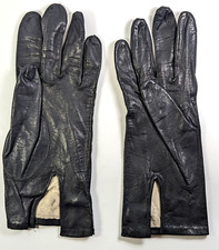 Vintage Classy Women's Black Leather Gloves Unlined - Detailed Stitching w/ Bow