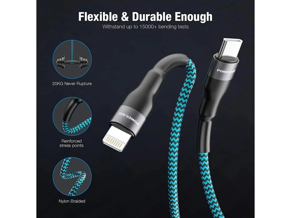 POWERADD USB C to Lightning Cable [6FT 2Packs] Apple MFI Certified Nylon Braided - Image 3 of 4