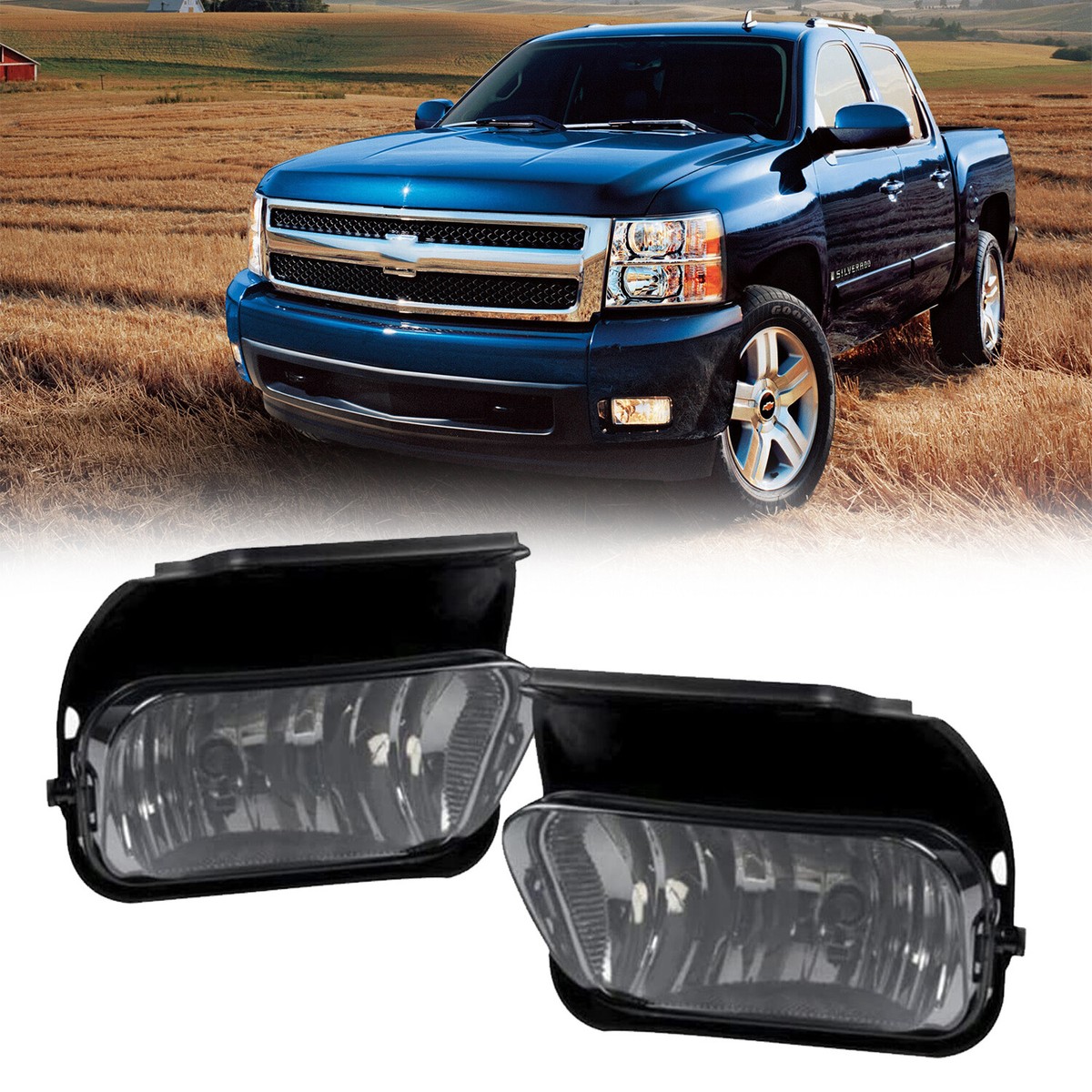 Silverado Fog Lights Front Bumper Fog Light Kit For 2007-2015 Chevy Silverado 1500/2500/3500 & Tahoe - Clear Lens, Halogen Chevy Silverado Fog Lights - Foto 3