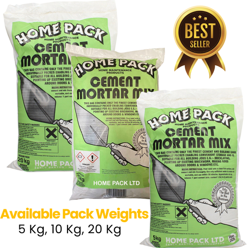 Home Pack Mortar Mix Cement & Sand - Ready-to-Use Mortar For Bricklaying, Pointing, Rendering, Fast Setting, Internal & External Use (5kg, 10kg, 20kg Options)