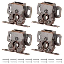 Double Roller Catch with Prong for Cabinet Doors, 4 Set Cabinet Latch, Bronze