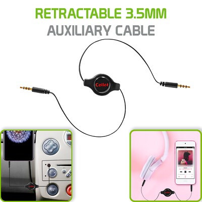 Cellet Black Retractable 3.5mm Pin to 3.5mm Input Stereo Audio Cable