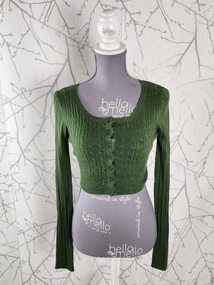 Urban Behaviour Green 45% Wool Cable Knit Cropped Cardigan | Women's S