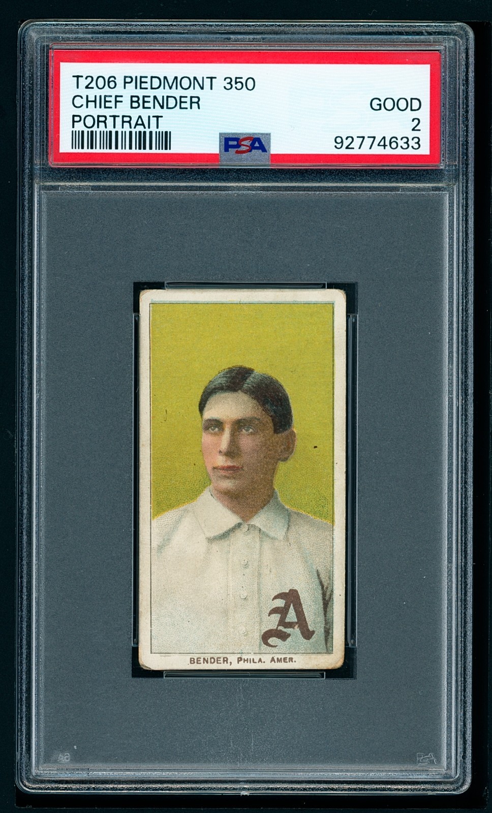 ⚾️ 1909-11 T206 Piedmont Portrait - Chief Bender (HOF) - PSA 2++ - Centered