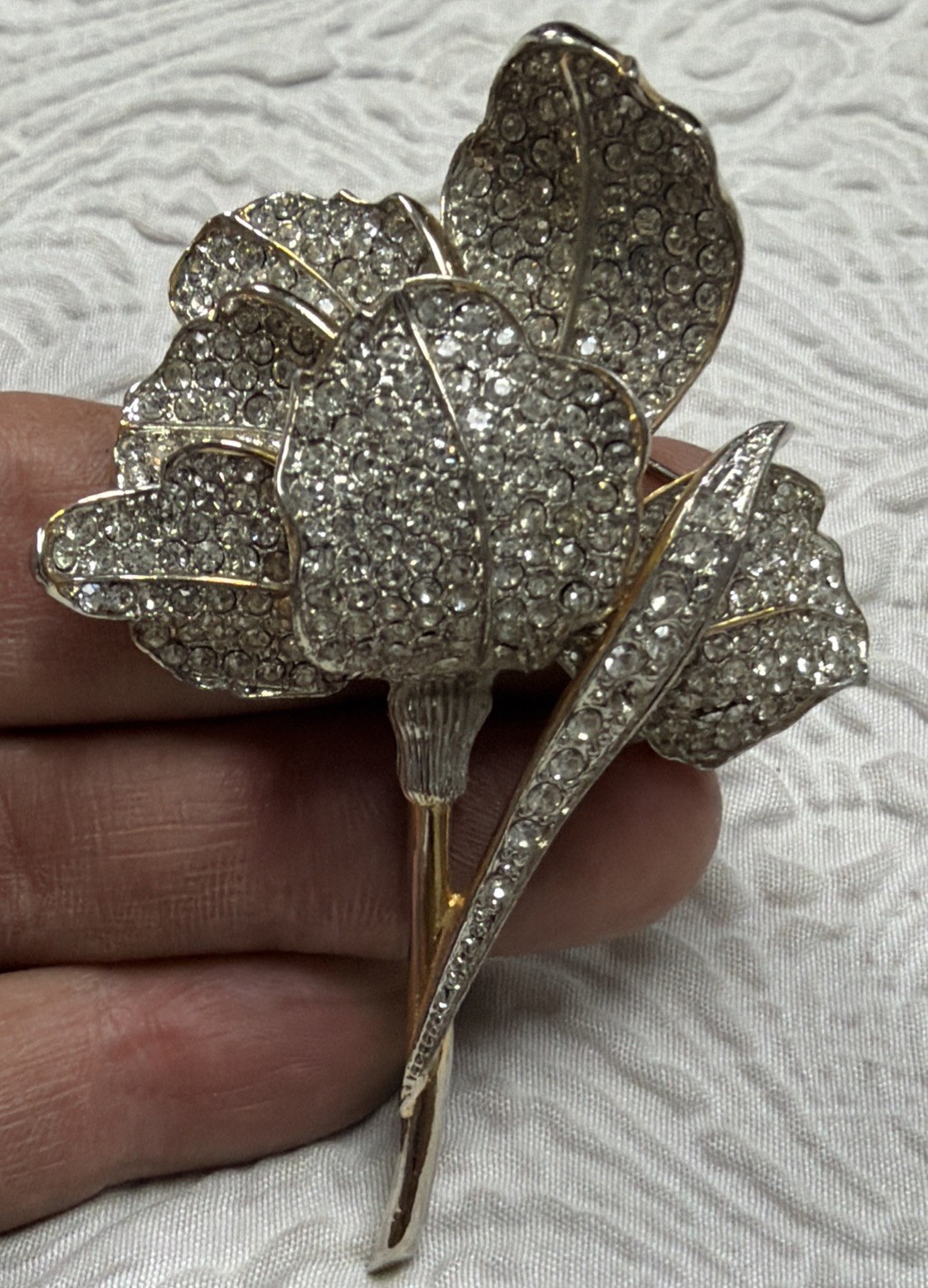 Vintage Mazer (Jomaz) 1950 Striking Dimensional Large Pavé Crystal Flower Brooch