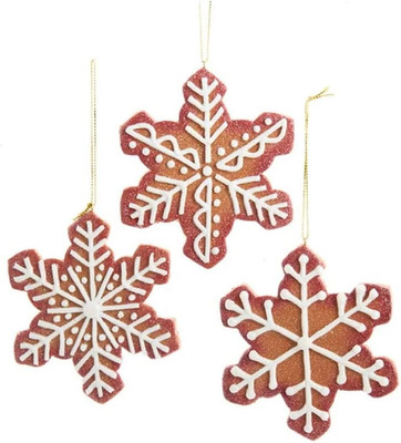 Iced Gingerbread Snowflake Ornaments - Set of 3 - Snowflake Gingerbread Cookie C