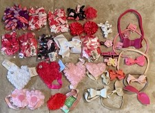 Huge Lot of 36 Hair Bows Clips Pink White Cheerleading Dance Pageant
