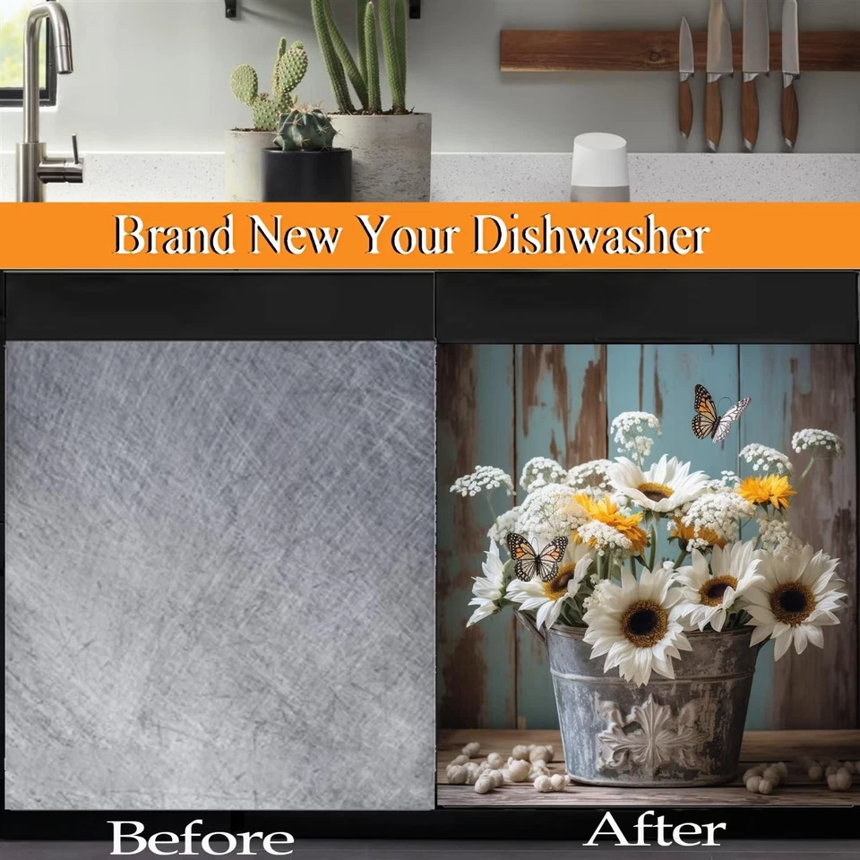 Kitchen Decor Dishwasher Magnetic Cover for Front Door,Rustic Farmhouse Daisy... - Image 4 of 4