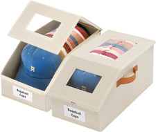 2 Pcs Extra Large Hat Organizer  Storage Box for Baseball Cap with Dual Clear W