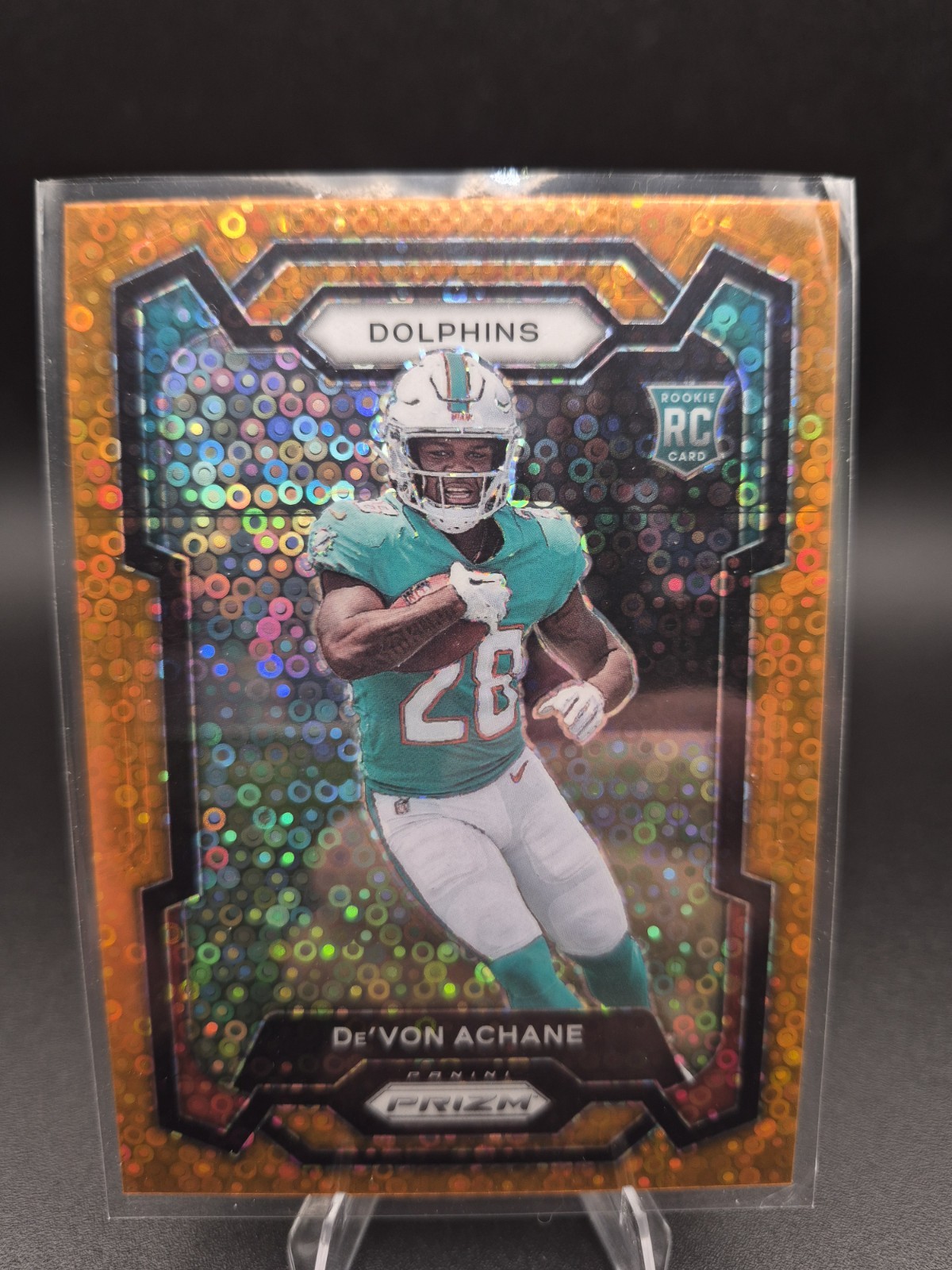 2023 Panini Prizm Football DEVON ACHANE Orange Disco Prizm RC Dolphins #365
