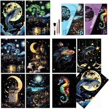 A5 Scratchboard Art Luminous Painting Kits Rainbow Paper 8 Sheet 4 Tools