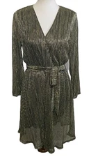 Simply Vera Wang Womens Gold Metallic Knot Waist Dress Size M Holiday Christmas