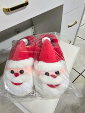Santa Claus Plush Slip-On Slippers Red/White Closed Toe Slip Resistant Sz 6