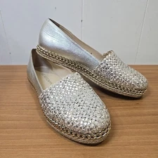 Stuart Weitzman Dayton Woven Metallic Leather Espadrille Slip On Flats Size 7