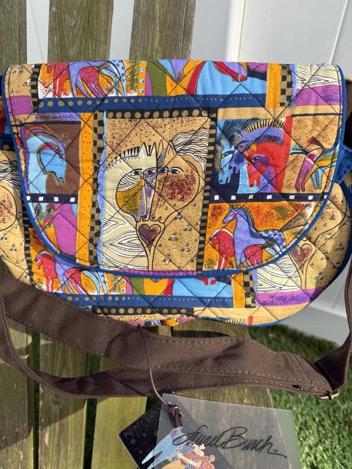 Bolso de mano mediano acolchado Laurel Burch Love Horses de colección bolso bandolera nuevo con etiquetas T Foto 3 de 4
