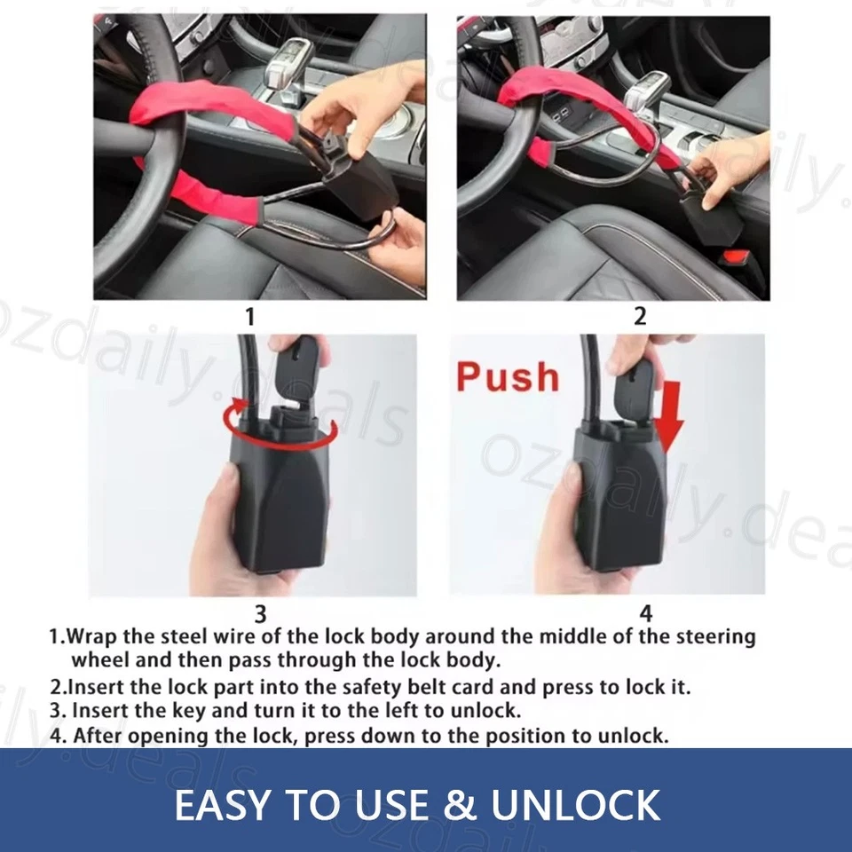 Seat Belt Lock Steering Wheel Lock Car Security Anti-Theft Device With3 Keys AU - image 4 of 4