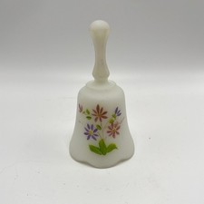 Fenton Frosted Satin Glass Bell Hand Painted Floral Signed P Lane Vintage USA