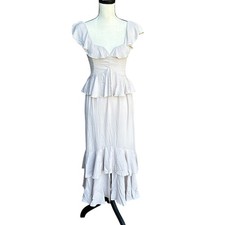 Show Me Your Mumu Reese Ruffle Midi Dress Cream Beige Wedding Guest Bridal Small