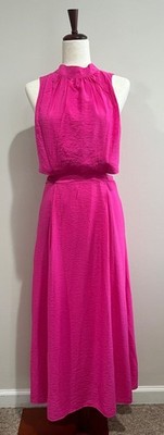 Sofia Vergara Halter Midi Dress Womens M Pink Sleeveless Cutout Rayon Blend