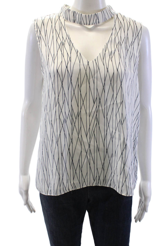 Waverly Womens Striped Sleeveless Halter Neck Blouse Top Grey White Size L