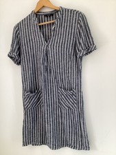 George Ladies Navy Blue Striped Tunic Shirt Dress Cuffed Sleeves Pockets UK 10