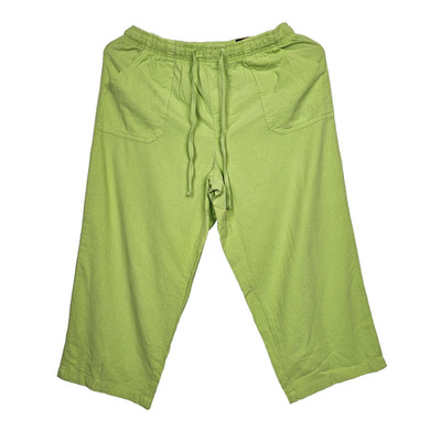 Basic Edition Womens Capri Lime Green SZ M Elastic Tie Waist Relaxed Fit...