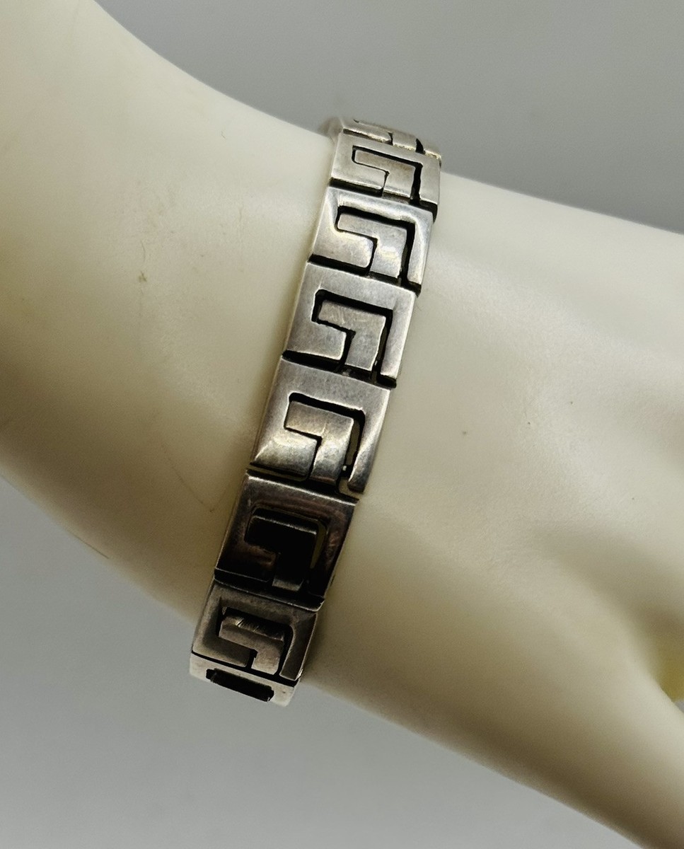 Sterling Silver 925 Modernist Taxco Mexico Greek Key Link 54.7gr