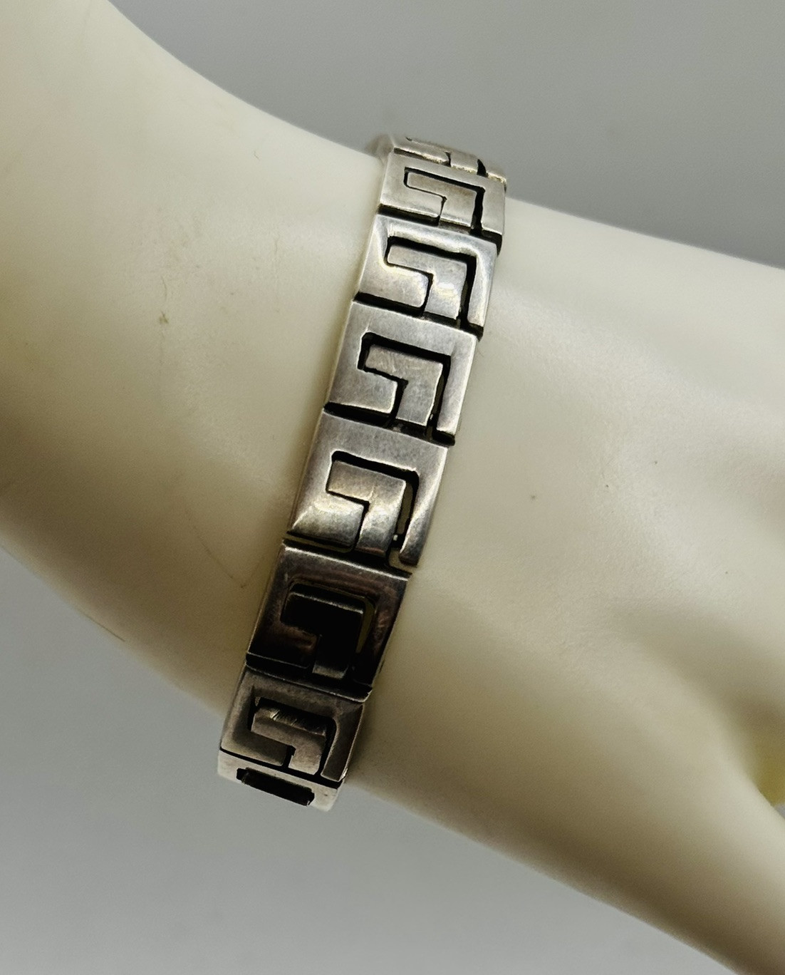 Sterling Silver 925 Modernist Taxco Mexico Greek Key Link 54.7gr