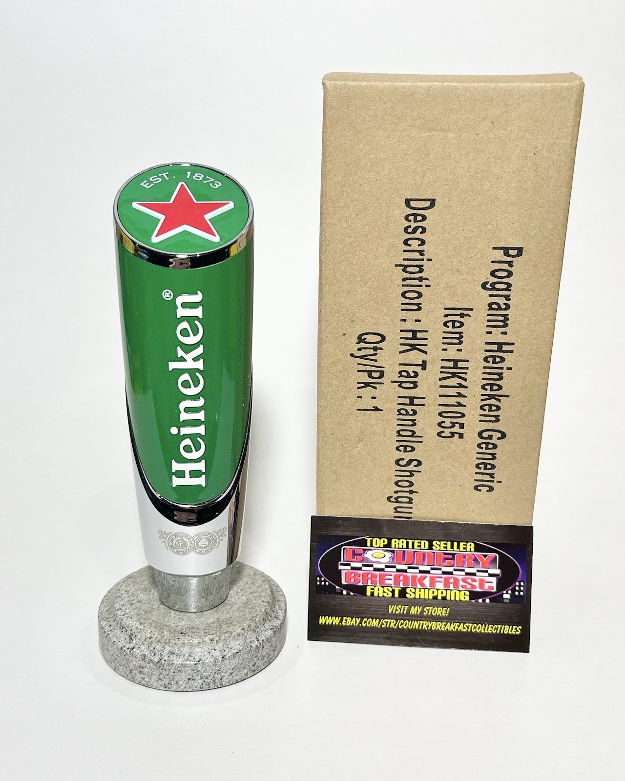 Heineken Red Star Logo Chrome Beer Tap Handle 6.5” Tall - Brand New In Box!