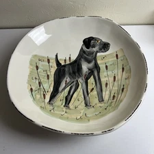 Vietri Wildlife Black Lab Hunting Dog 17” Serving Bowl Tray Italy New Retired