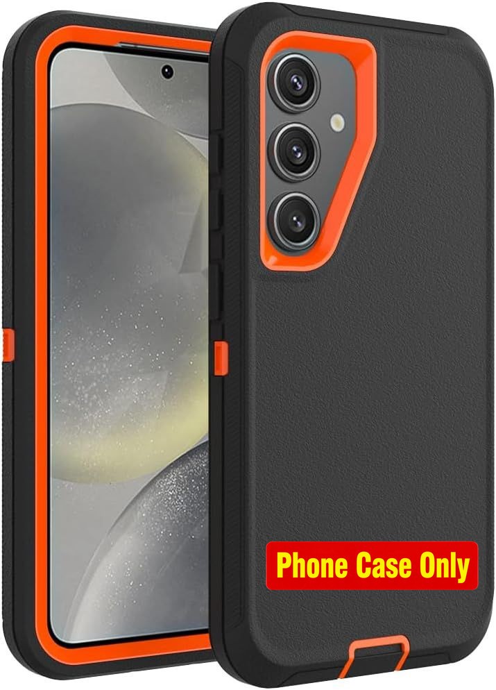 Galaxy S24 Plus Case Black+Orange Rugged Durable Raised Lip Screen Camera Protec