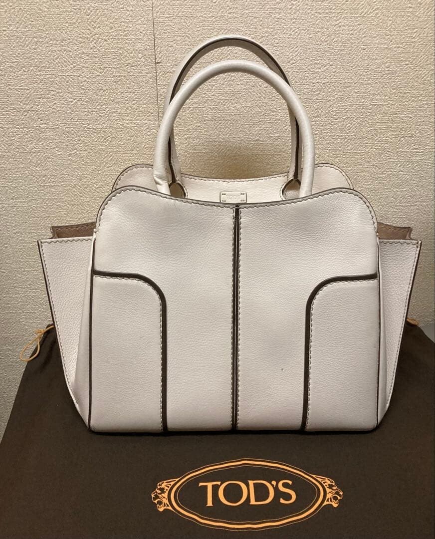Tods Leather Tote Bag Off White Womens Handbag Dust Bag Auth
