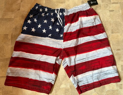 Banana Split Mens Swim Trunk Size XL US Flag Patriotic Stars Stripes Red Blue