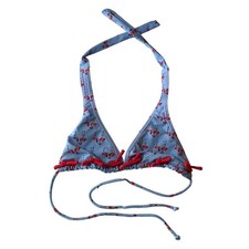 girls bikini top triangle flamingo print bows blue red 12