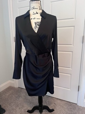 asos design textured collared wrap midi dress reviews Wrap Dress Black Long Sleeve Collared Dress ASOS DESIGN Textured Collared  Wrap Midi Dress In Black