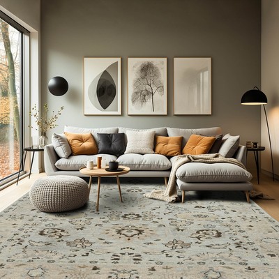 LoomBloom 6'0''x8'10'' Gray Beige Hand Knotted Traditional Oushak Wool Area Rug