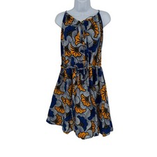 Bombchel Floral Print Blue Orange Vibrant Adjustable Keyhole Midi Dress Size S/M