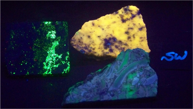 3 Fluorescent Slabs for UV Cabs or Study/Sterling Willemite/Wernerite Diopside