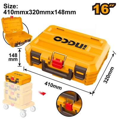 INGCO Stackable 16″ Plastic Toolbox – 410×320×148 mm, 15 kg Load, Portable