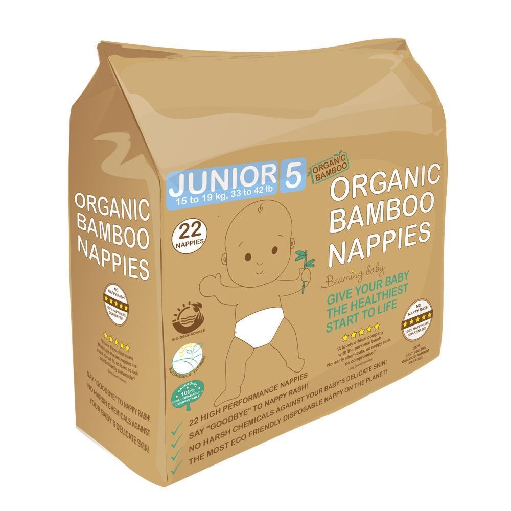 Beaming Baby Organic Bamboo Nappies Size 5 (15-19kg22 nappies) - 4 Pack - Image 3