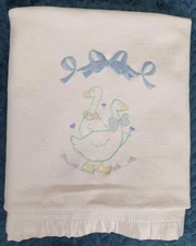 Mothercare 90s Vintage Cot Blanket 2 Duck Goose motif satin trim 2029281